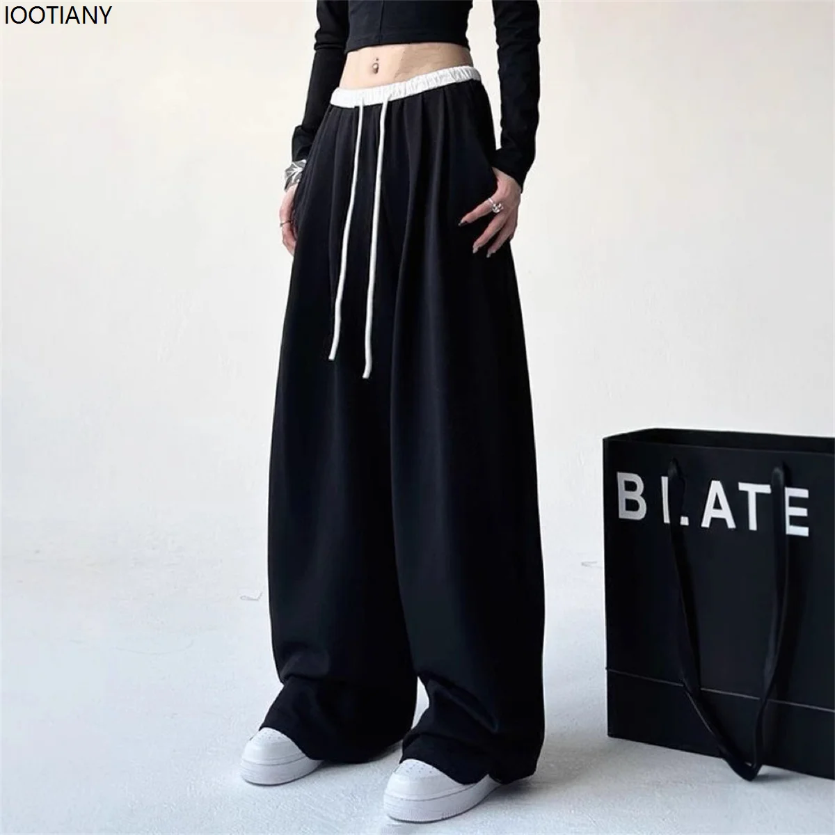 

High Street Women's Wide Leg Pants Drawstring Y2k Goth Hip Hop Women's Overalls Women's Trousers Summer New Drape Casual Pant