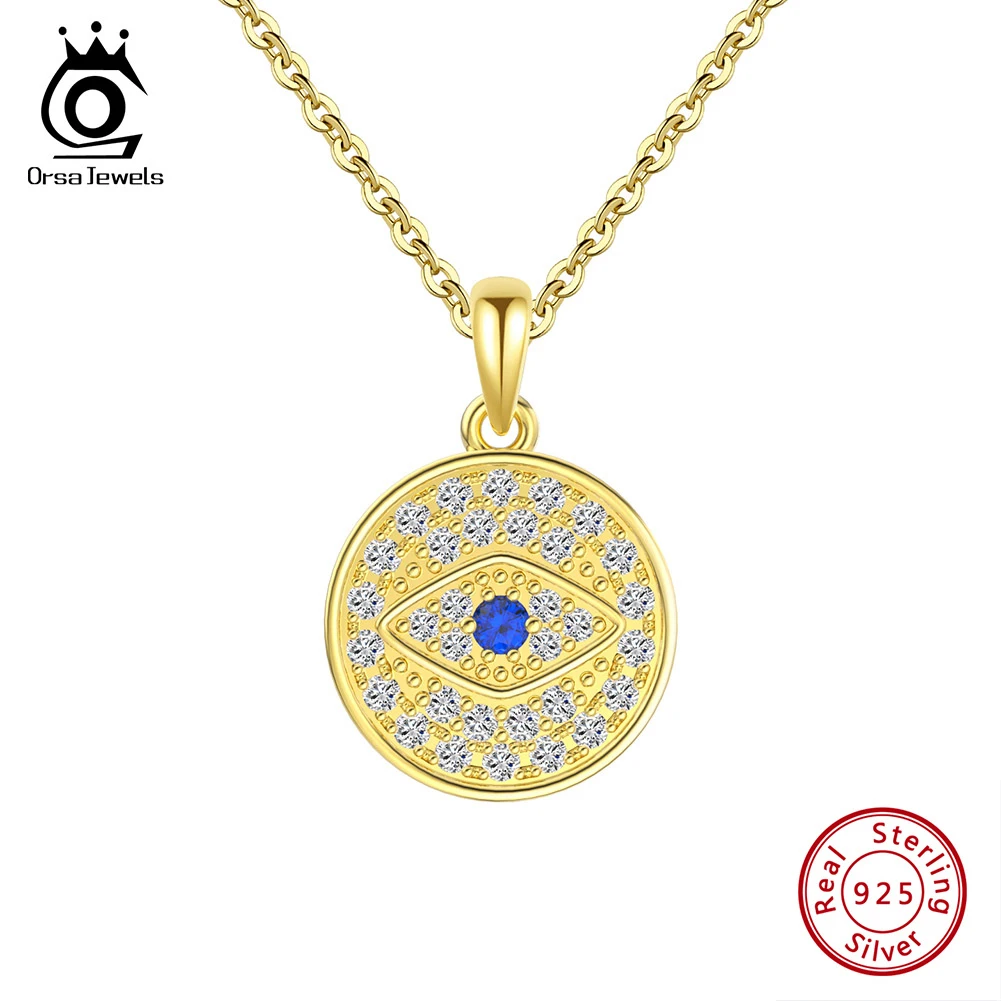 

ORSA JEWELS 925 Sterling Silver Evil Eye Necklace for Women Handmade 14k Gold Plated Dainty Hamsa Pendant Jewelry SN344