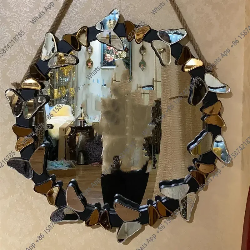 

Table Dressing Decorative Mirror Wall Sticker Beautiful Seam Wrought Iron Bag Washing Fu Flower Mirror Can Be Hung Mirror X