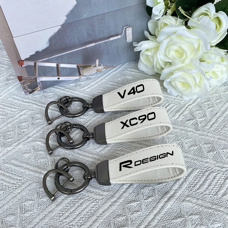 For Volvo R DESIGN S40 S60 S80 S90 XC40 XC60 XC90 V40 V50 V60 V70 V90 Top Layer Cowhide Key Chain Car Accessories