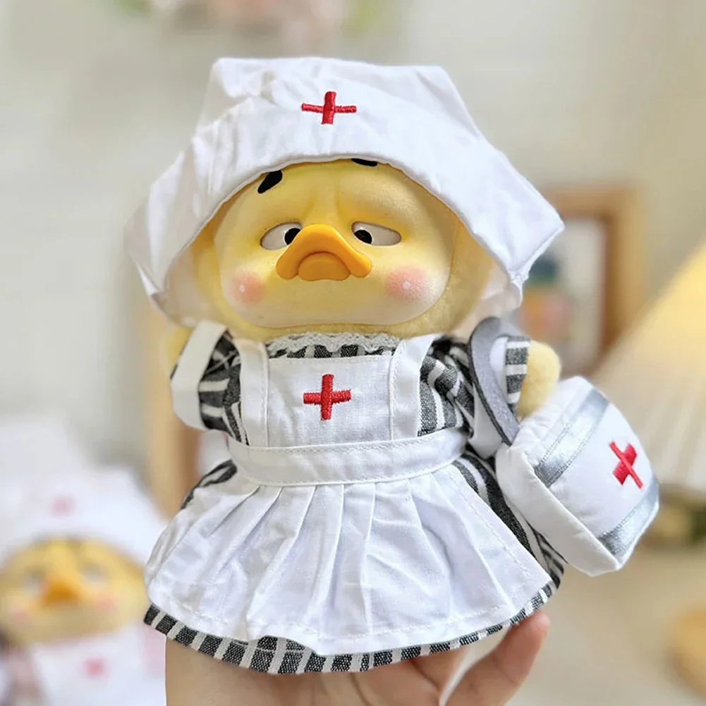 Mini ropa para muñeca de pato amarillo para pato molesto, serie de patos molestos, uniforme de enfermera a rayas, conjunto de ropa, accesorios para muñecas