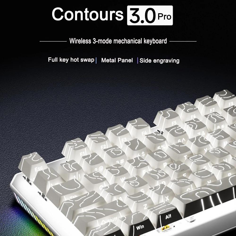 

Keyboard White Contour Lines Mechanical Keyboards RGB Backlight Hot Swap 2.4G Wireless 3 Mode Wired Ergonomics Gaming Keyboard