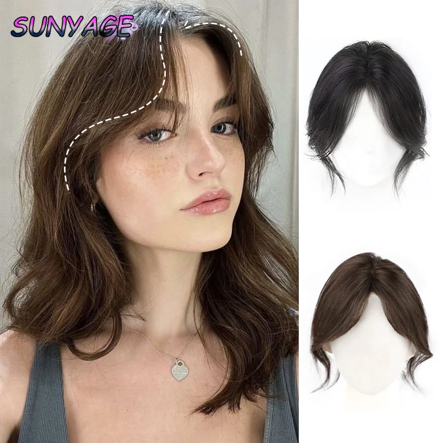 

SUNYAGE Synthetic Eight Character Bangs Wig Piece Women's Head Top Increase The Amount Of Hair Fluffy And Cover White Hair Wig