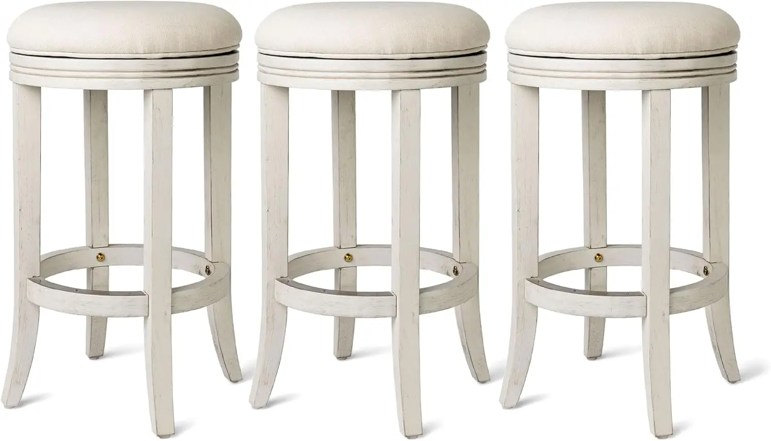 

Eva 26 H Tall Counter Height Rotating Backl Barstool In White Oak Finish With Natural Color Fabric Upholstered Seat, Set Of