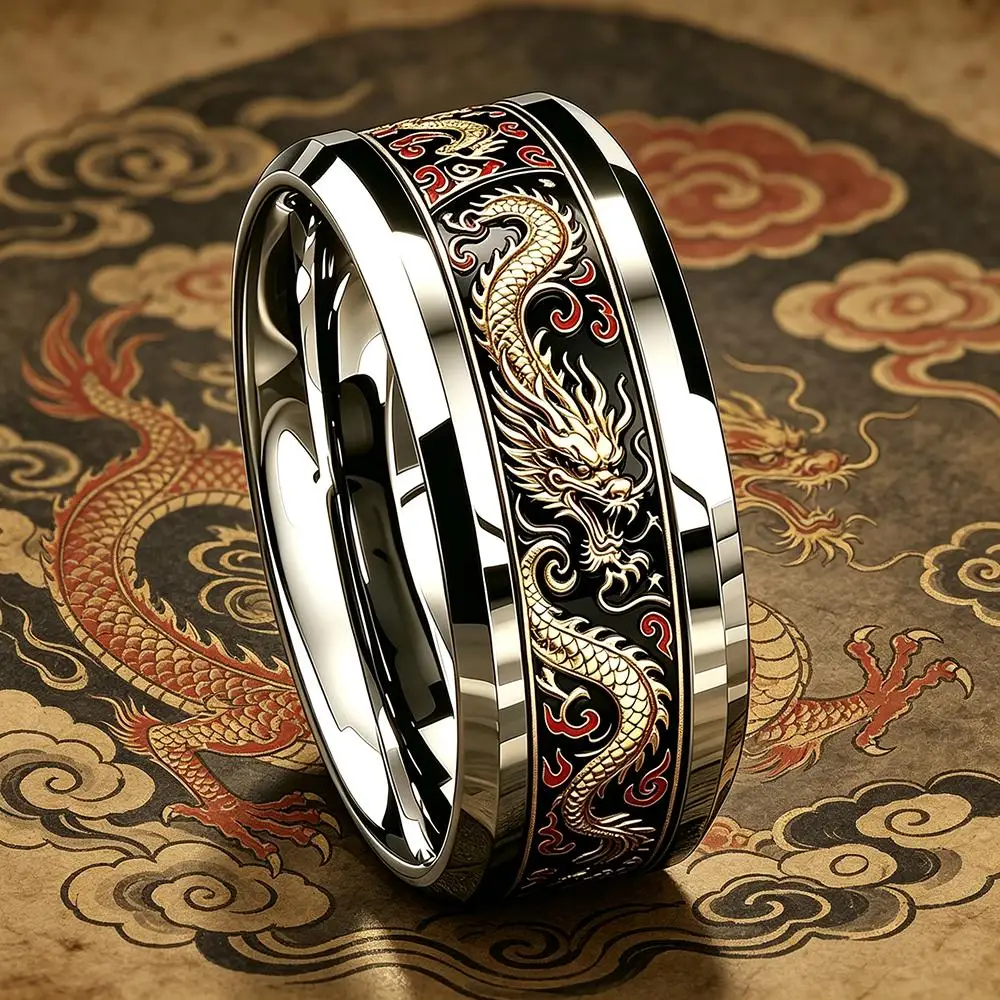 Cooler, imposanter Glücksdrachenring im Retro-Punk-Stil aus Edelstahl für Männer, Rock-Biker-Schmuck, Anillos Hombre – Detail 3