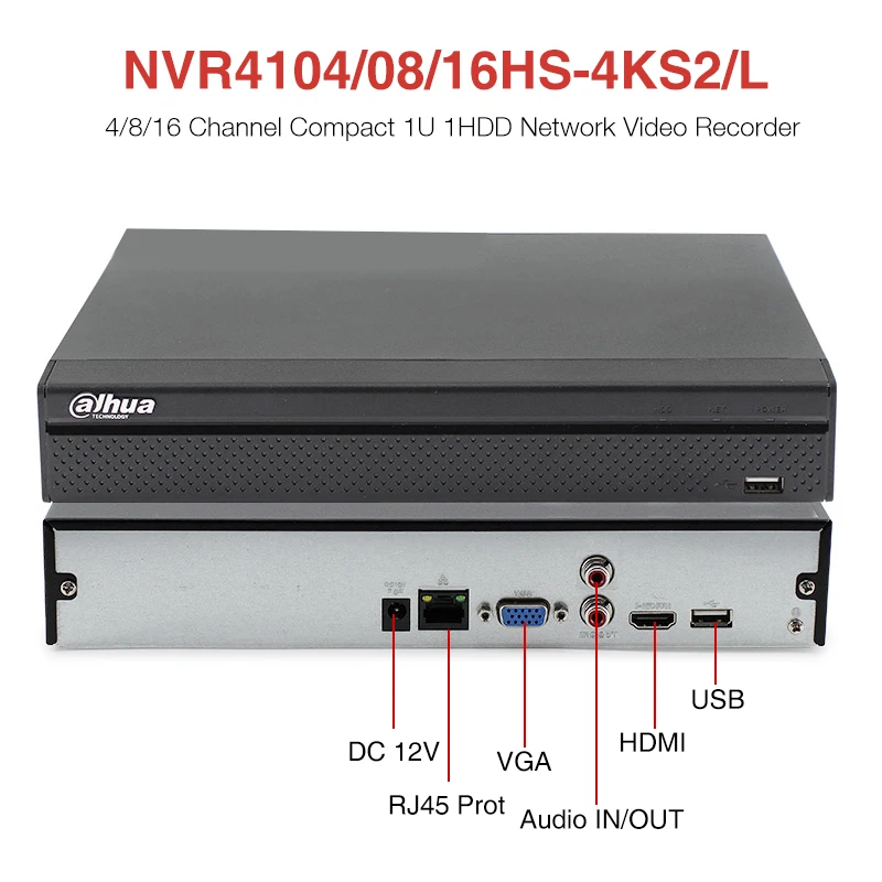 Dahua NVR4104HS-4KS3 NVR4108HS-4KS3 NVR4116HS-4KS3 4/8/16 CH P2P Compact 1U 4K No PoE &H.265 ONVIF Lite Network Video Recorder