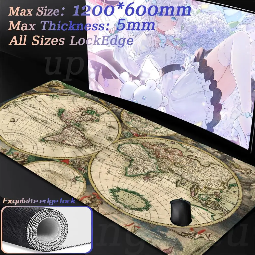 Large size game wear old map mouse keyboard pad rubber game adventure pad desk pad home office non-slip mouse pad XXXL 1200x600