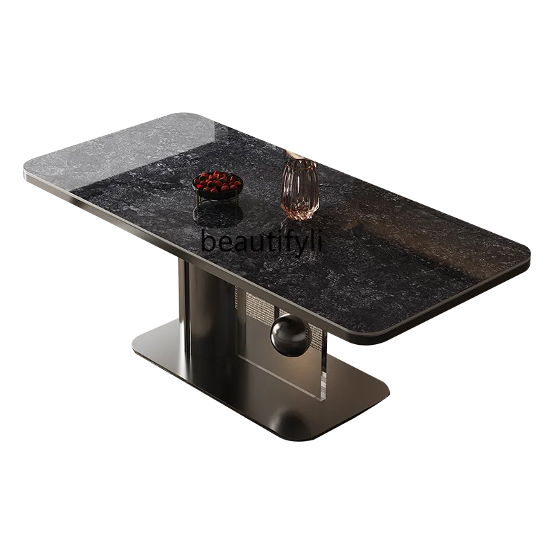 Light luxury rock slab dining table Luxury stone Italian household microcrystalline stone Modern simple dining table