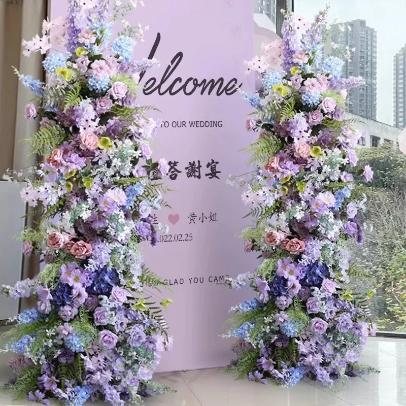 Purple Rose Hydrangea Flowers Arrangement Decor Horn Arch Wedding Backdrop Decoration Event Stage Floral Arrangement Flower Deco