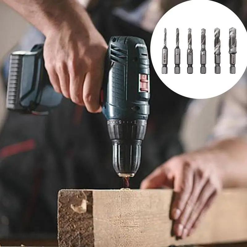 Parafuso Tapping Bit Tool Kit, anti-ferrugem escareador broca, alta dureza e torneiras resistentes ao desgaste, 6 pcs