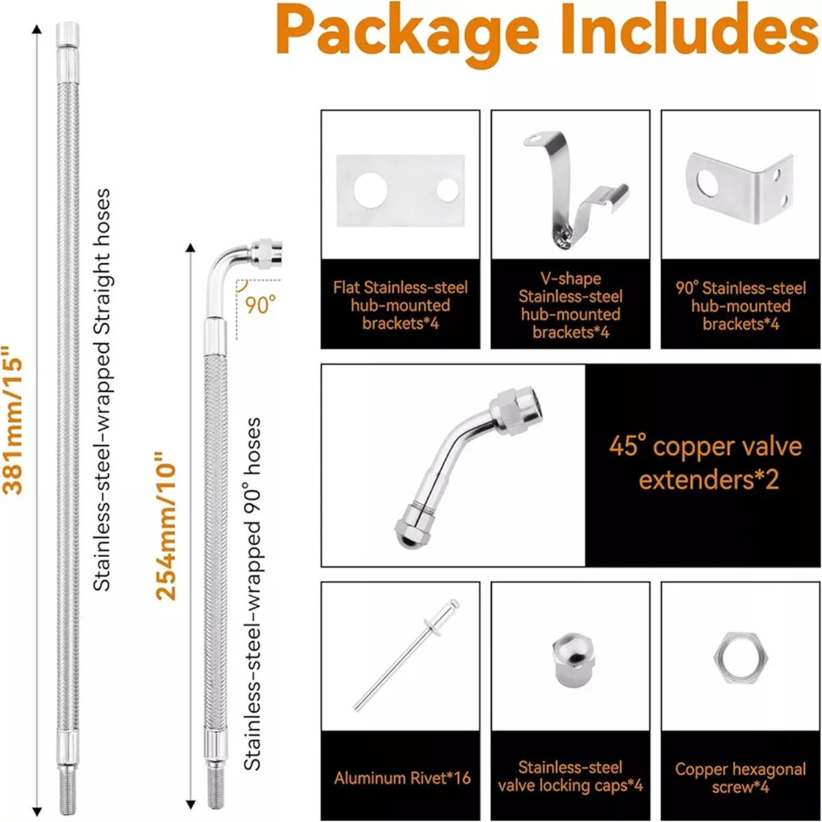 

Dually Valve Stem Extenders Kit for Most Cars