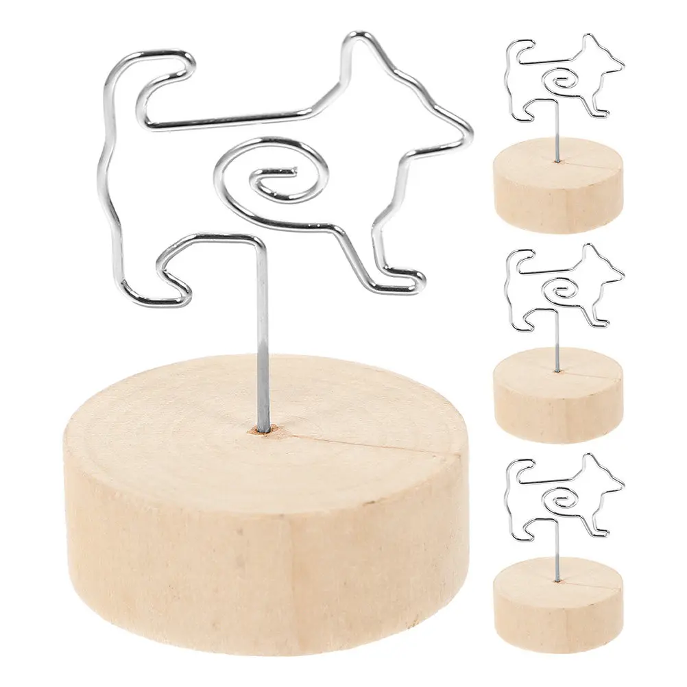 4Pcs Wooden Aluminium Table Number Holders Mini Photo Card Holder Stand for Wedding Birthday Party Place Cards Memo Clips