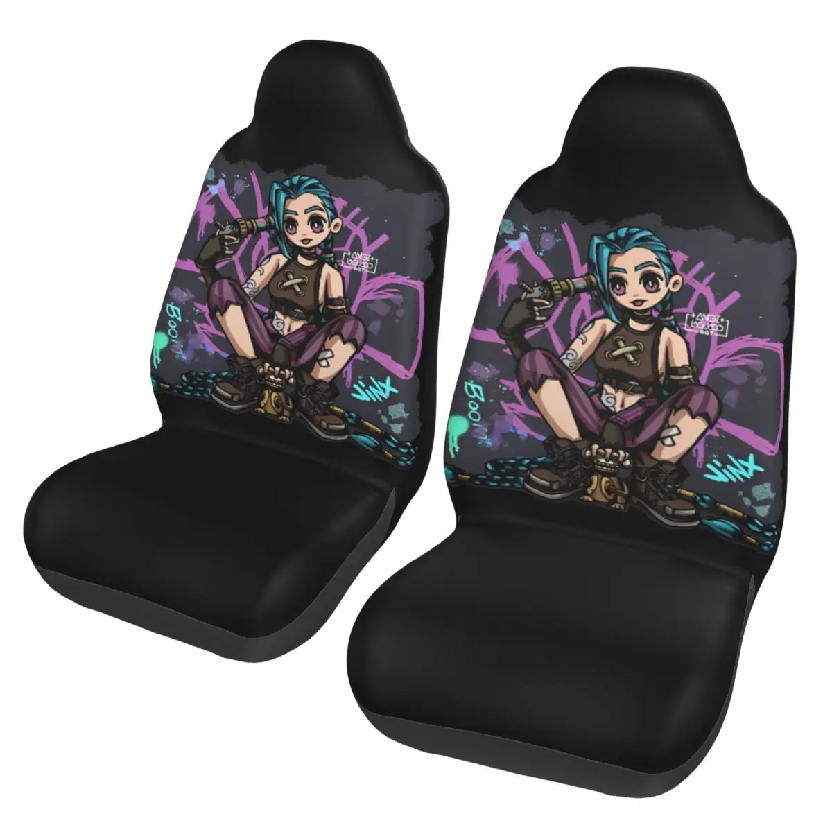 Cute Jinx LOL Anime Universal Car Seat Cover Four Seasons Travel Arcane Game Seat Covers Polyester Hunting