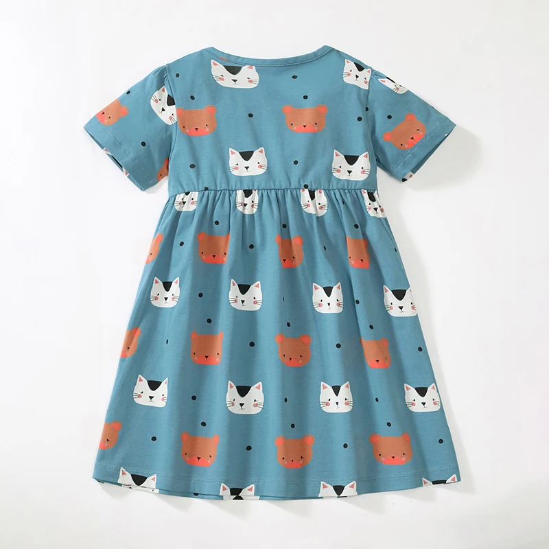 Little Maven Kids Clothes 2024 Summer Dress Baby Girls Cartoon Cats Holiday Dresses Children\'s Clothing Birthday Vestidos Cotton