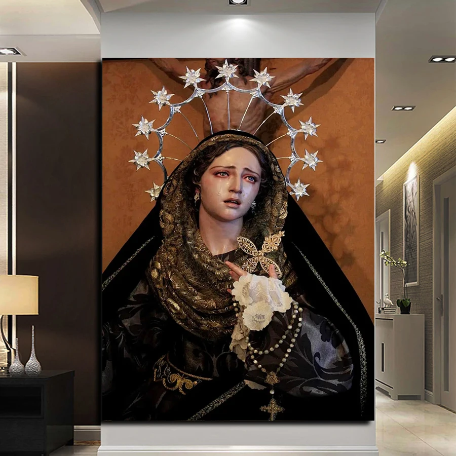 Virgin Mary Catholic Religious Diamond Painting Cross Stitch 5D DIY Diamond Mosaic The weeping Virgin Mary Rhinestone Home Decor