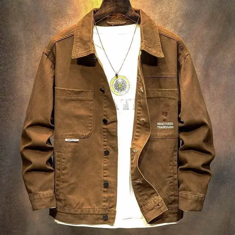 Patchwork Denim Jacket Men Jean Jacket Streetwear Hip Hop Loose Coats Men Clothing Spring Autumn Oversized Outerwear Korean Tops