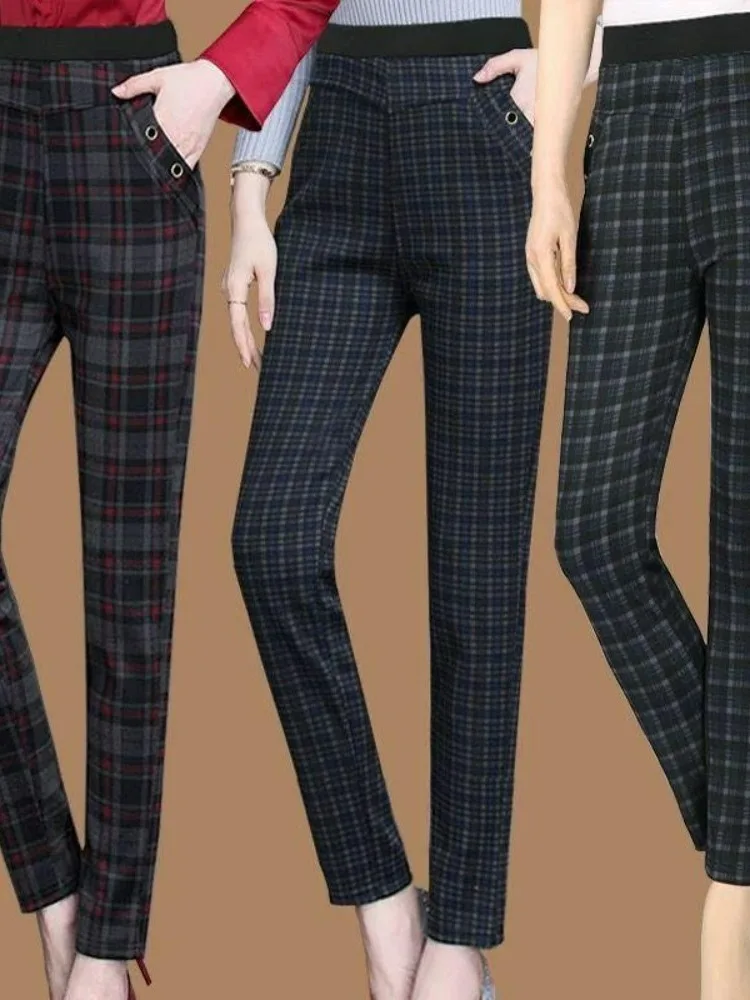 Pantaloni a Vita Alta Elasticizzati a Gamba Dritta per Signore, Pantaloni Casual Primaverili, Nuovi Pantaloni da Mamma, Pantaloni Elasticizzati a Vita Alta per Signore