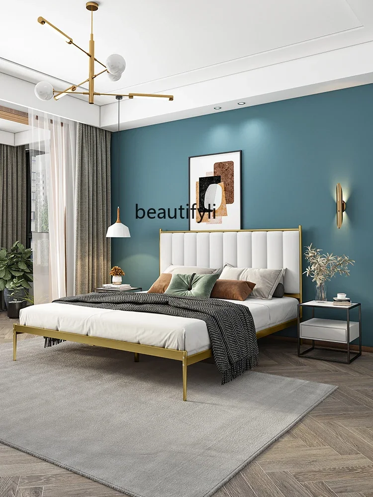 Iron Double 1.5 M Iron Frame Nordic Light Luxury and Simplicity Princess Rental House 1.8M Single Bed