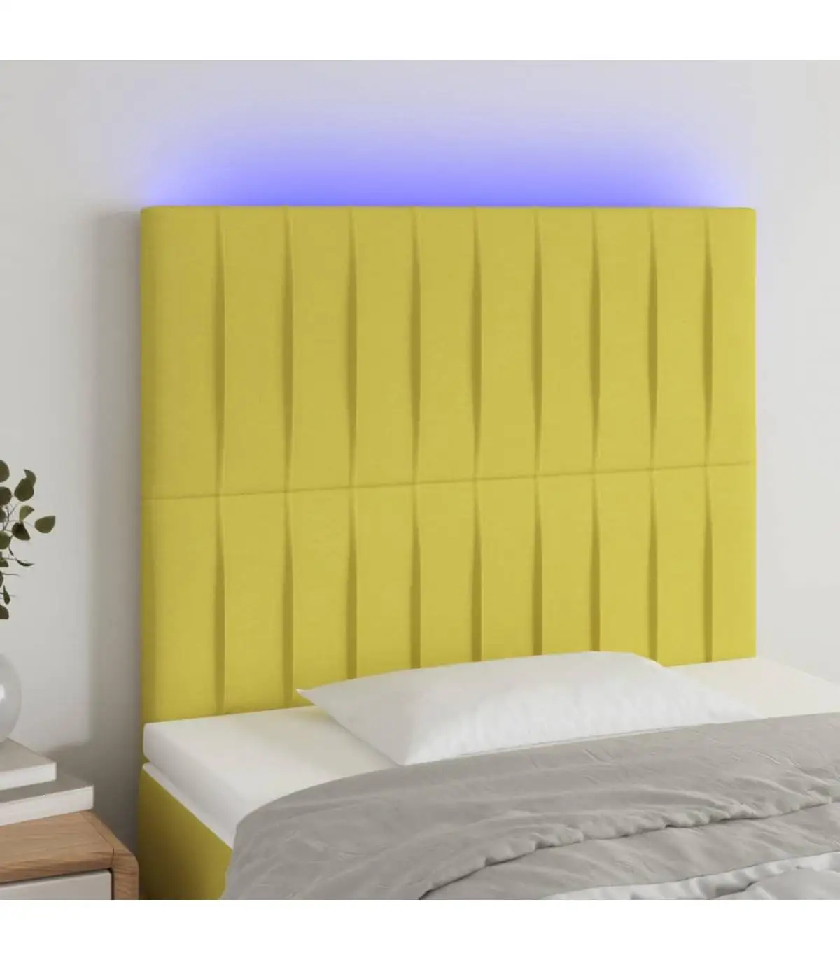 Headboards and bed feet headboard with LED lights green fabric 100x5x118/128 cm