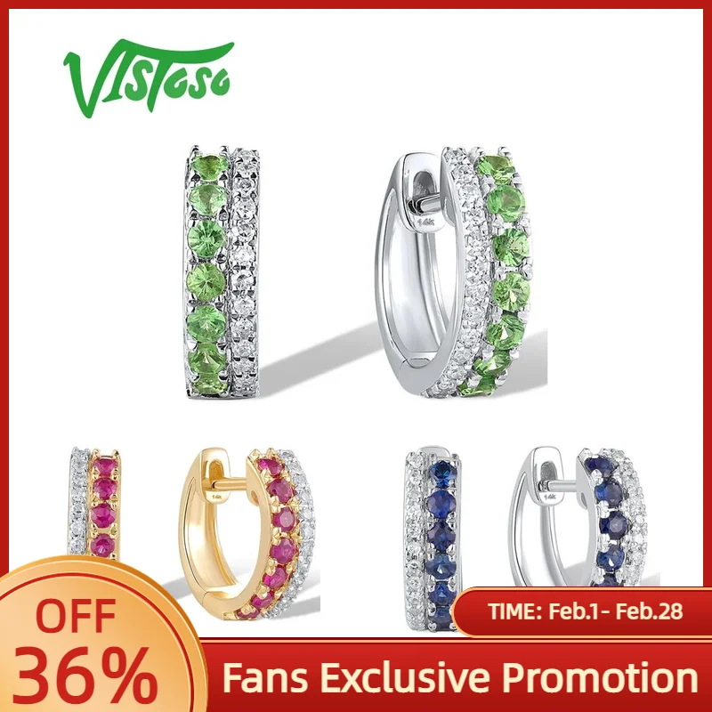 

VISTOSO 14 К 585 золотые серьги-кольца для женщин гламурные сверкающие бриллианты с несколькими драгоценными камнями нежные свадебные подарки на помолвку ювелирные изделия