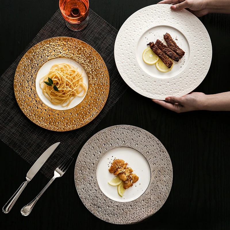 Creative Meteorite Pattern Ceramic Pasta Plate Restaurant Hotel Plate Cooking Dishes Barbecue Steak Plate Kitchen Utensils Dish