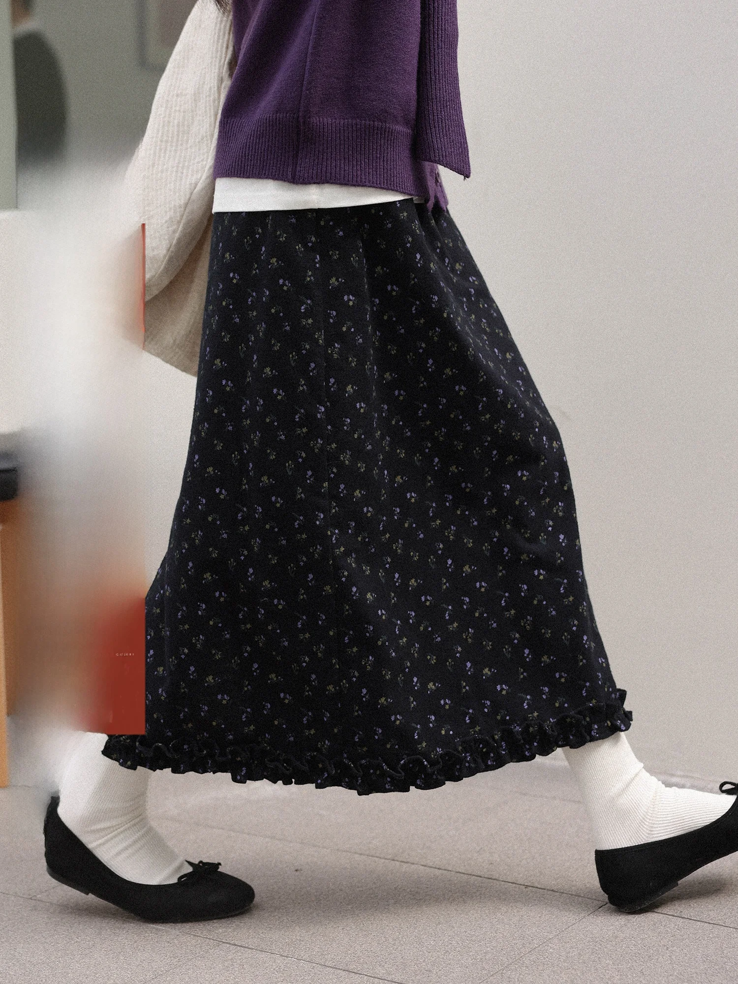 

Bla Floral Print High Waist Midi Skirt for Women Spring Winter A-Line Straight Cut Long Skirt French Sle Casual Wear