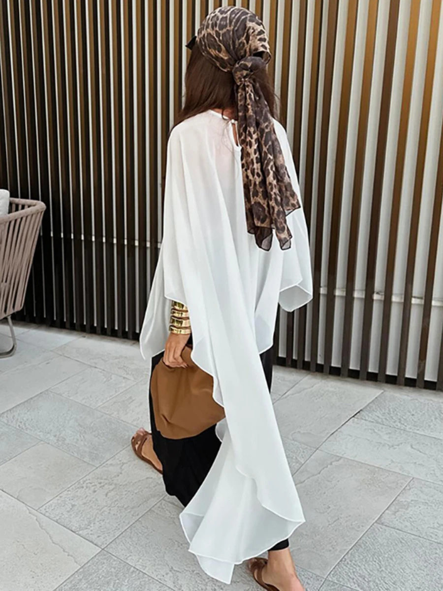 Bronladies Summer Women's Top Long Perspective Long Shirt Fashionable Cape Style Office Lady Loose Casual Top Vacation Cape