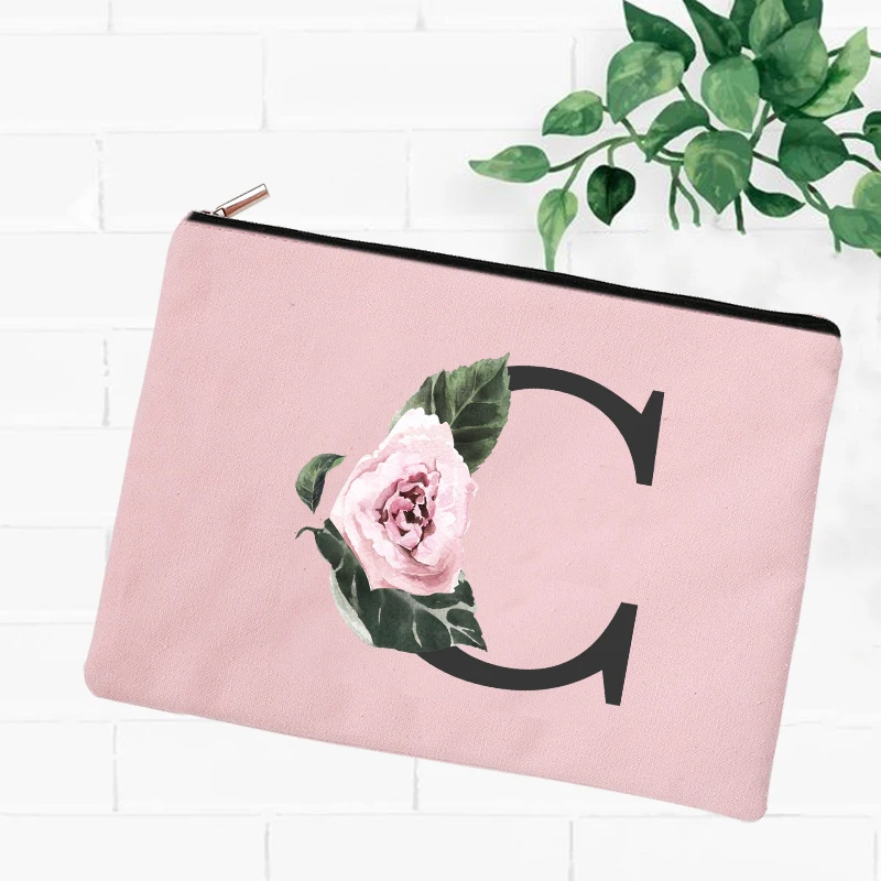 Bolsa de cosméticos rosa con letras para mujer, bolsa de almacenamiento de lavado, fiesta de boda, regalos de novia, estuche de maquillaje de dama de honor, organizador de artículos de tocador de belleza