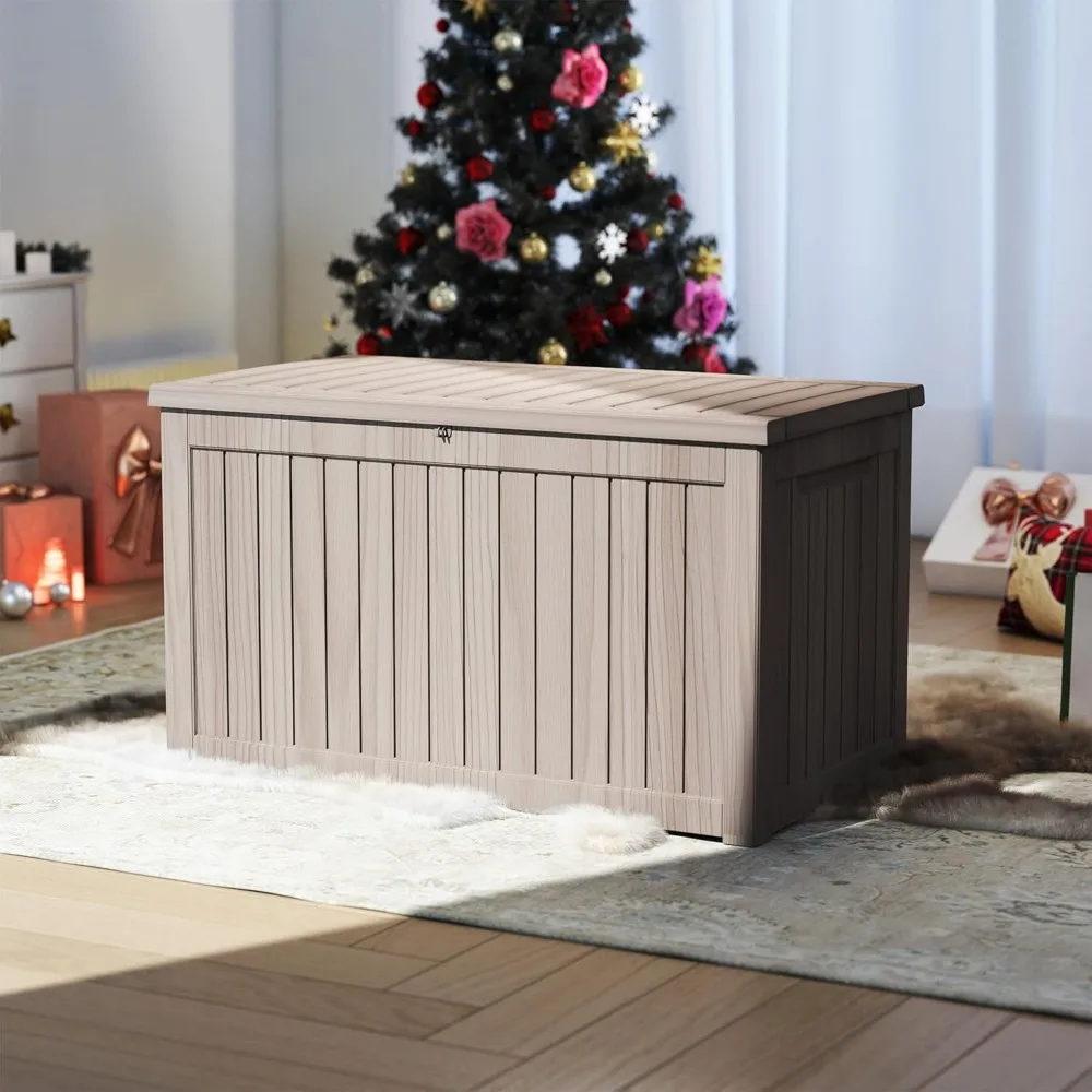 Caja de almacenamiento para exteriores de 270 galones, impermeable, cajas de cubierta de resina con tapa bloqueable y resistente a los rayos UV para Patio, piscina, muebles de jardín