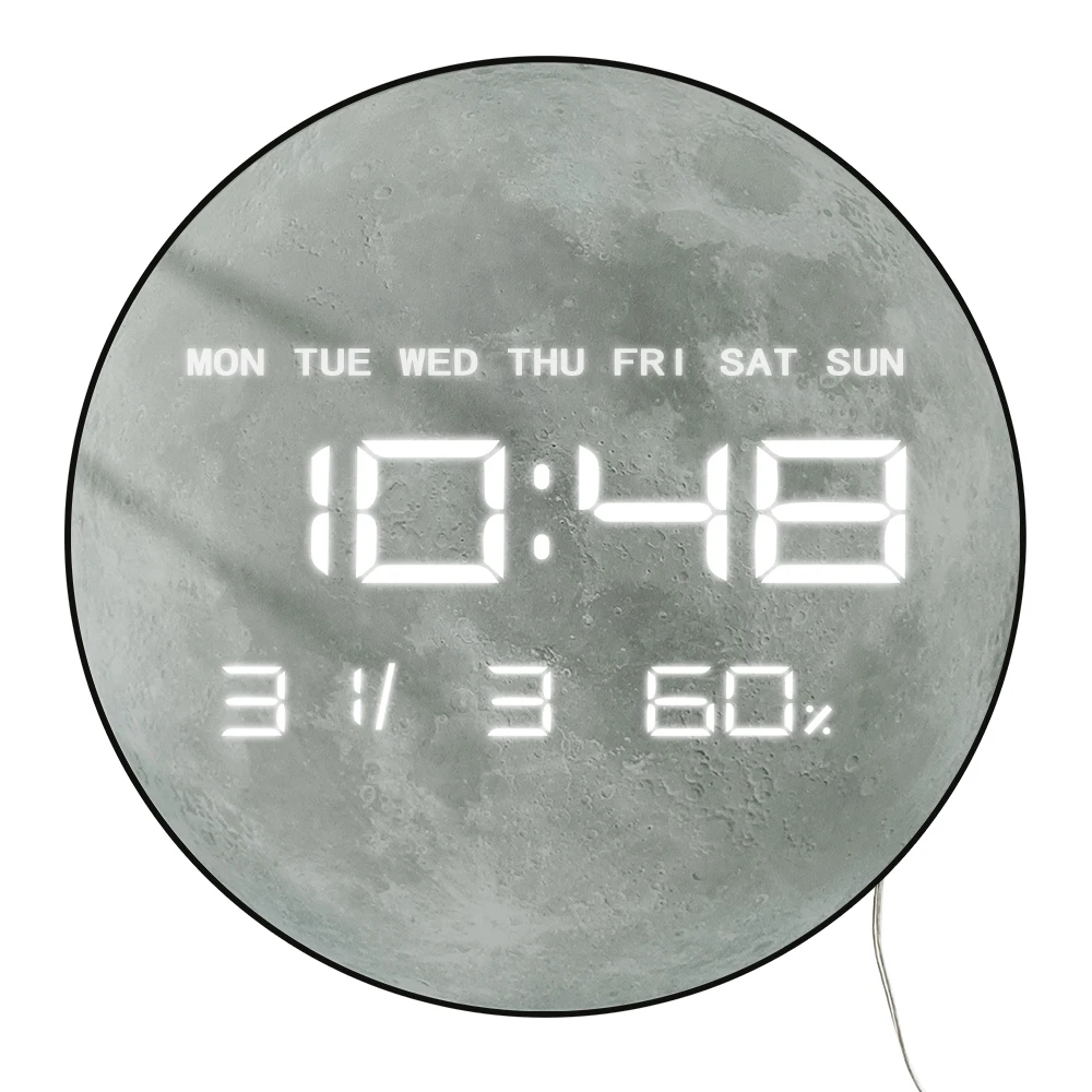 Planet Moon Digital Wall Clock Home Decor Large Display LED Lunar Wall Clock For Living Room with Temperature Date Day Display
