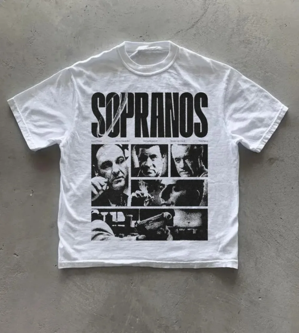 تي شيرت سوبرانوس الكلاسيكي تي شيرت موب برنامج تلفزيوني هدية العشاق 2000s Show تي شيرت جرافيك للجنسين تي شيرت مافيا الجريمة سلسلة ريترو قميص ميرش