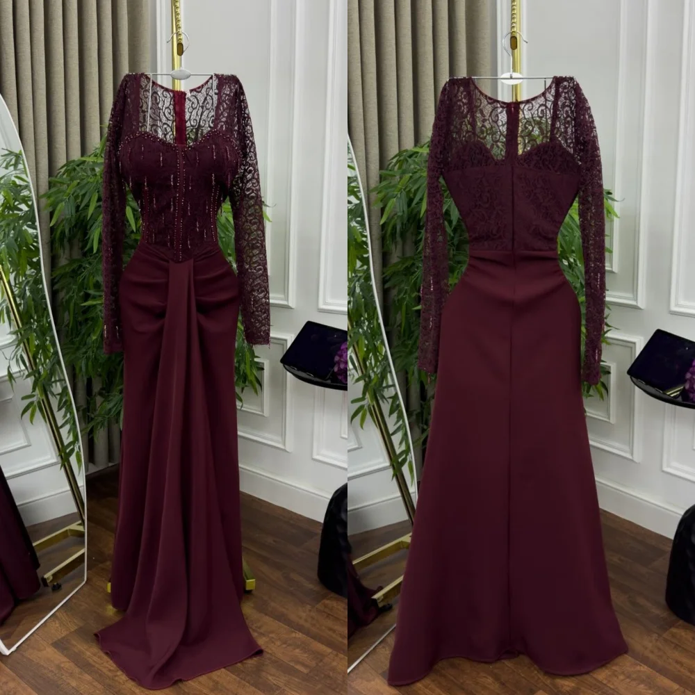 

Customized Jersey Pleat Beading Square Neck Trumpet Long Dresses Bespoke Occasion Classic Exquisite High Quality Evening Gown