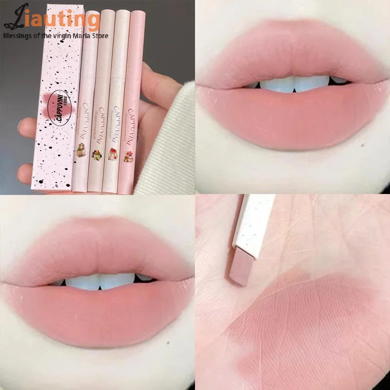 Jasny, słodki i delikatny matowy konturówka do ust wyraza kształt ust, trwała, trudna do rozmazywania, nie usuwa makijażu, nude konturówka do ust.