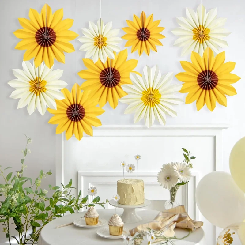 Sonnenblumen-Party-Dekoration, Sonnenblumen-Geburtstags-Papierfächer, Pinnwand-Dekoration, hängende Sonnenblume, Mottoparty-Zubehör, Babyparty