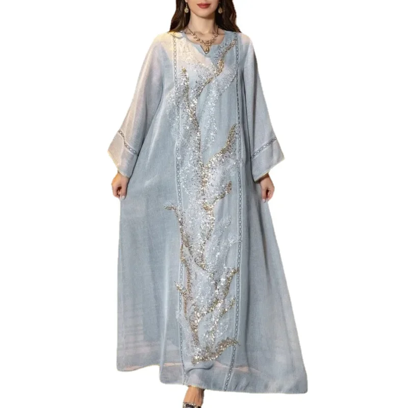 

Eid Muslim Party Dress for Women Abaya Jalabiya Evening Long Dresses Sequins Morocco Abayas Kaftan Islam Vestidos Arab Long Robe