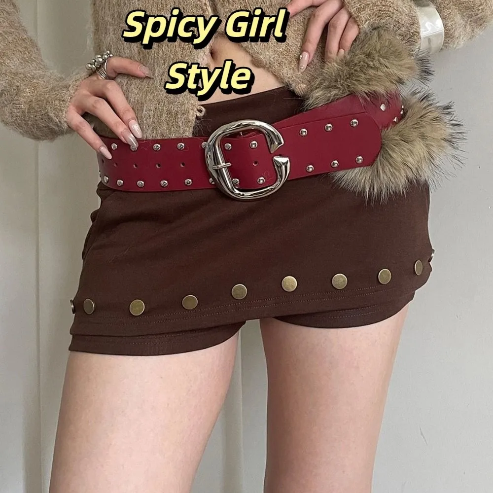 

Vintage Rivet Leather Fur Belt Western Style Faux Fur Y2K Waistband Retro Jeans Decor Plush Belt Dress Decoration