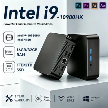 2026 Mini PC Computer Intel Core I9 10980HK N150 Windows 11 Pro 16GB 32GB RAM 1TB M.2 SSD WiFi6 BT5.2 4K HD Portable Desktop Pc