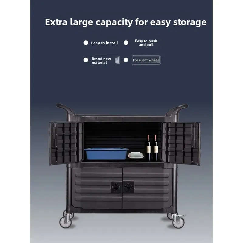 For 3 Tier Hotel Food Delivery Trolley Commercial Restaurant Service Cart with Door Insulated Mobile Thickened Utility