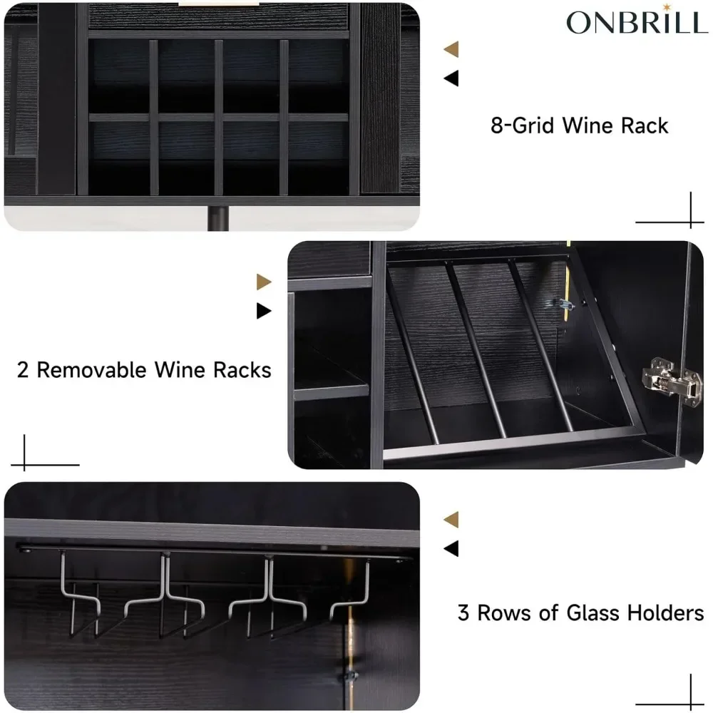 Bar Cabinet, Home Coffee Bar Cabinet with Wine & Glass Rack, Modern Buffet Sideboard with Acrylic Doors and Drawer Bar Cabinet