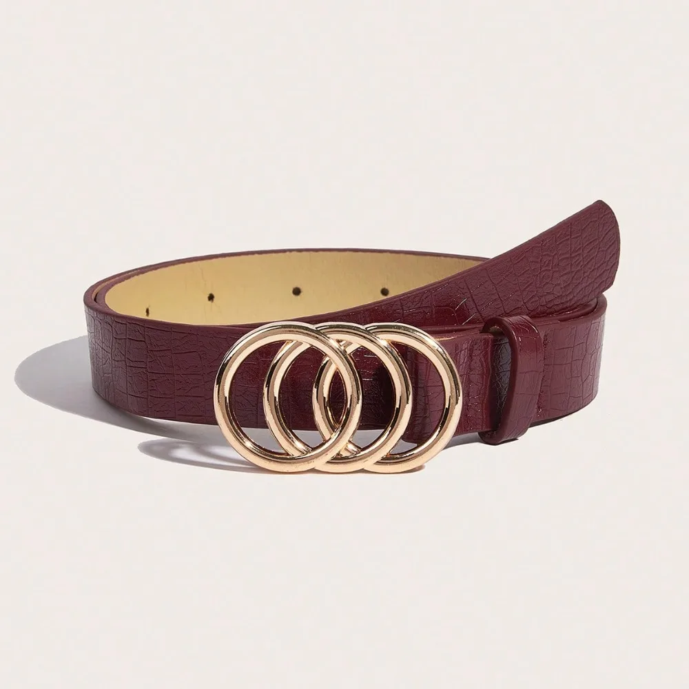 Vintage Metal Needle Buckle Wine Red Crocodile Patterned Waistband Jeans Versatile Accessory Waistband Suitable for Daily Travel