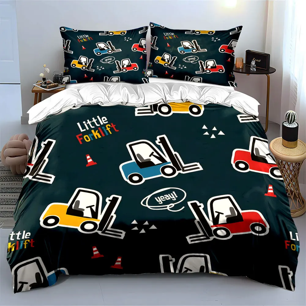 Cartoon forklift pattern design Printed Duvet Cover Set 1 Duvet Cover+2 Pillowcase Multi Size Bedroom Bedding Decoration