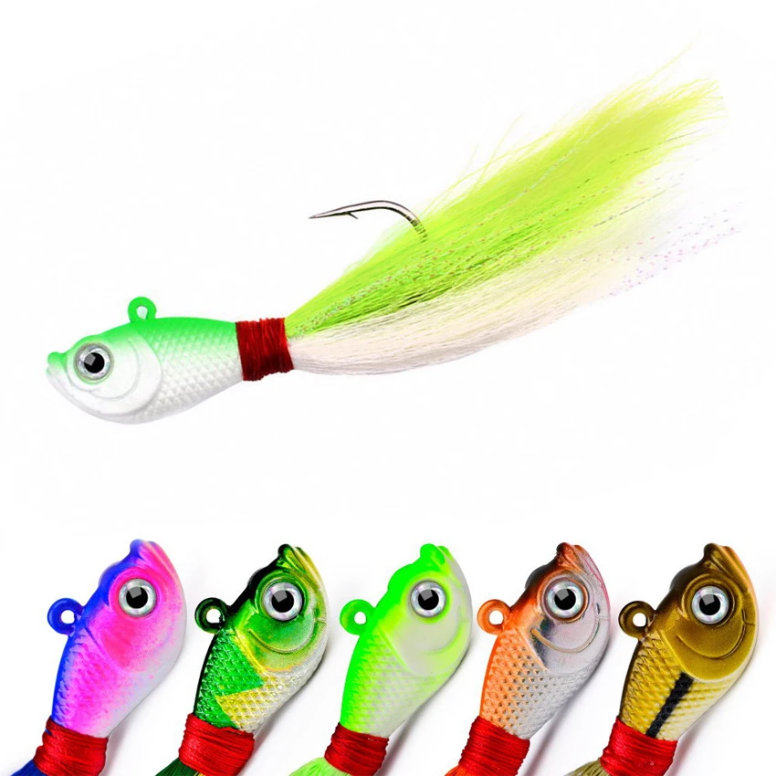 Крючок для головы Bucktail, 3D приманка для глаз, 7 г, 10 г, 14 г, крючок для волос оленя, крючок с перьями, приманка для джиговой бороды, рыбалка