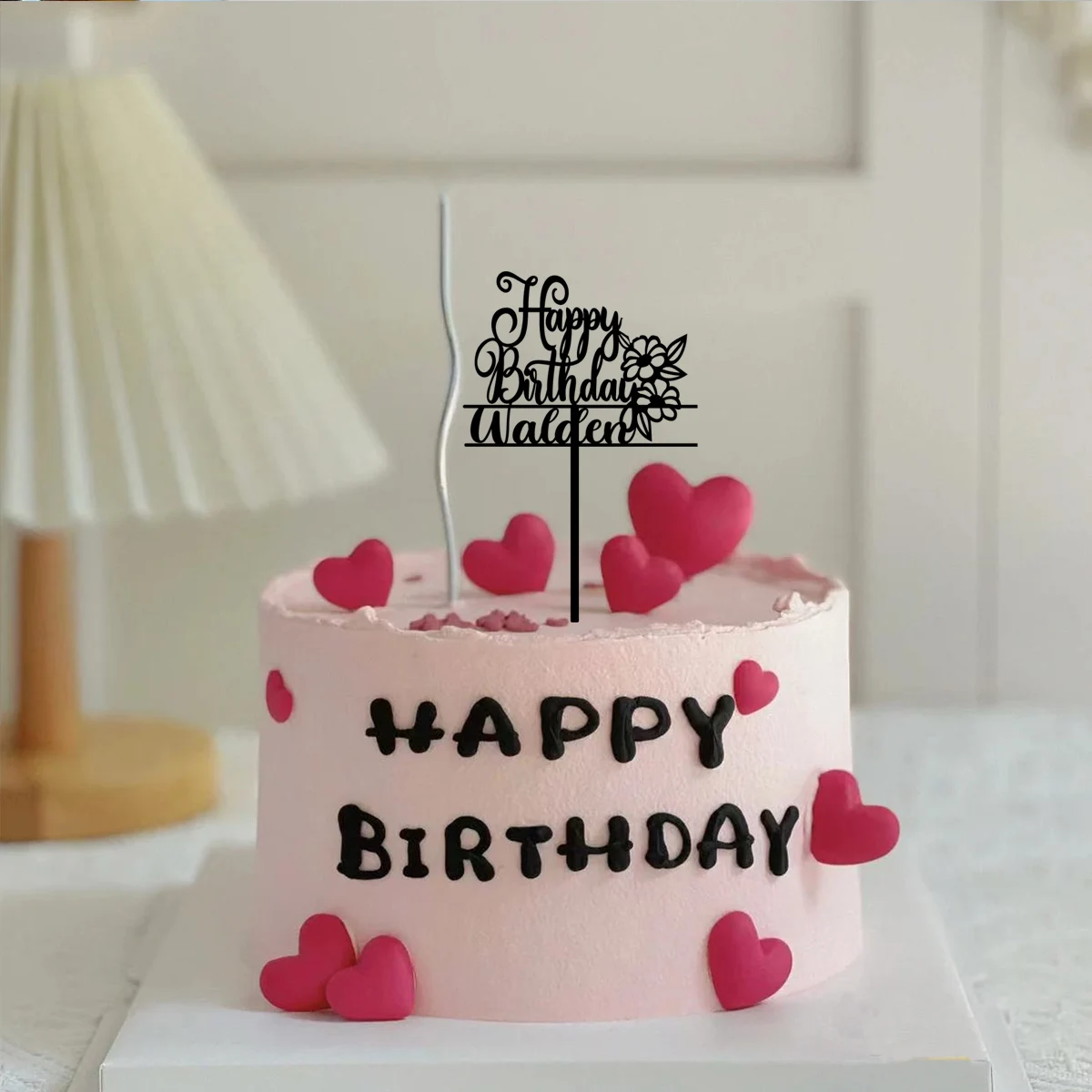 1PC New Happy Birthday to the beautiful flower Personalized Name Cake Sign Cake Ornaments Cake Supplies Gift for Bride Groom