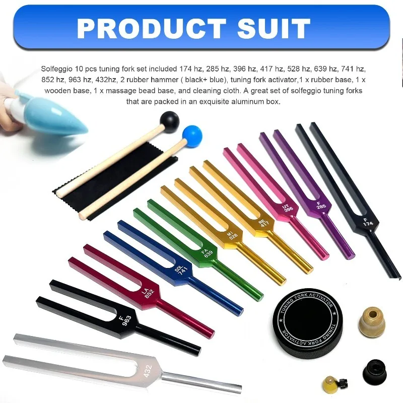 Aluminum Alloy Tuning Fork Set Colorful Sound Therapy Tuning Forks with Base and Box Yoga Forks Musical Instrument Percussion
