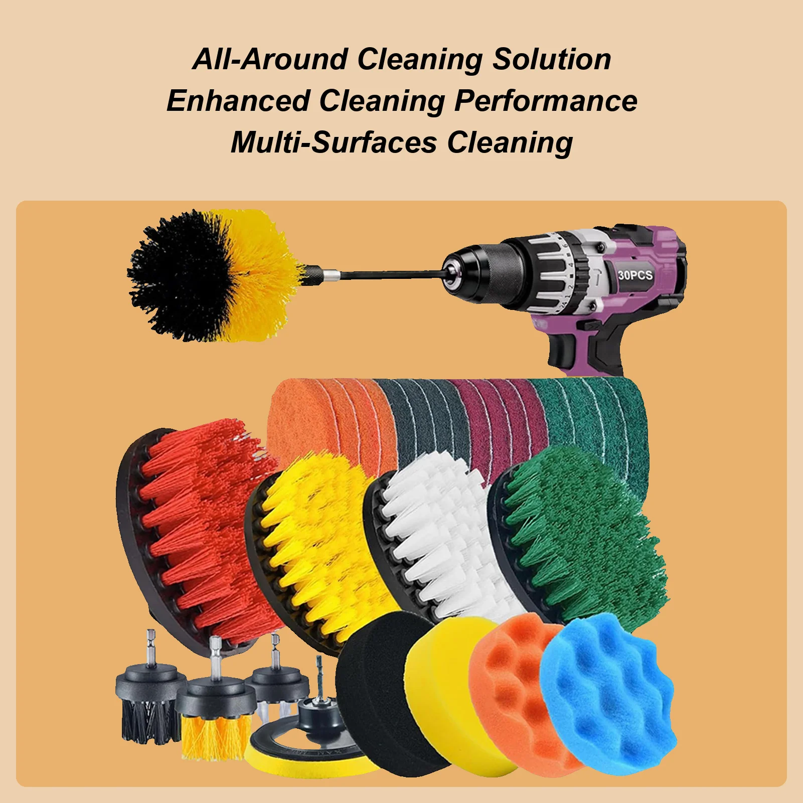 Car Washing Brush Kit 30 Pieces Auto Interior Exterior Scrub Pads Sponge Drill Brush Attachments Set For Truck Vehicle SUV Sedan