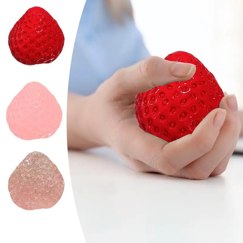 Squish Toy Strawberry Creative Cute Squish Simulated Strawberry Balls Elastic Novelty Stress Balls Fruit Squeeze Toy For Kids