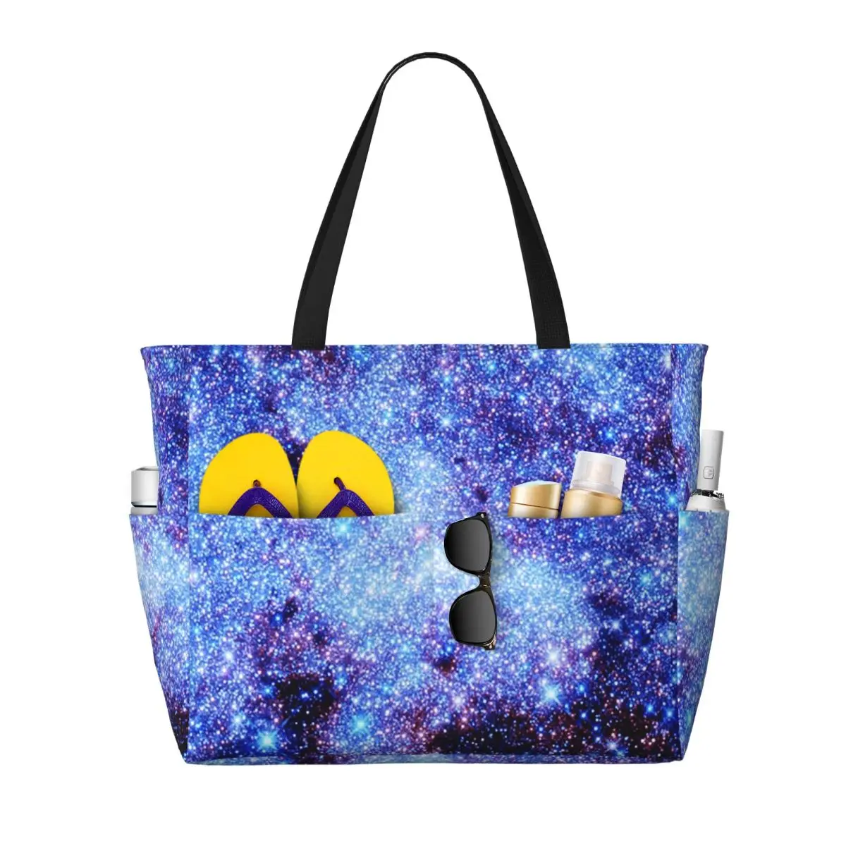 Galaxy Sparkle Stars Periwinkle Blue Beach Tote Bag Sport Gym Yoga Duffle Large Tote Bag Women Travel Bag Fitness bag