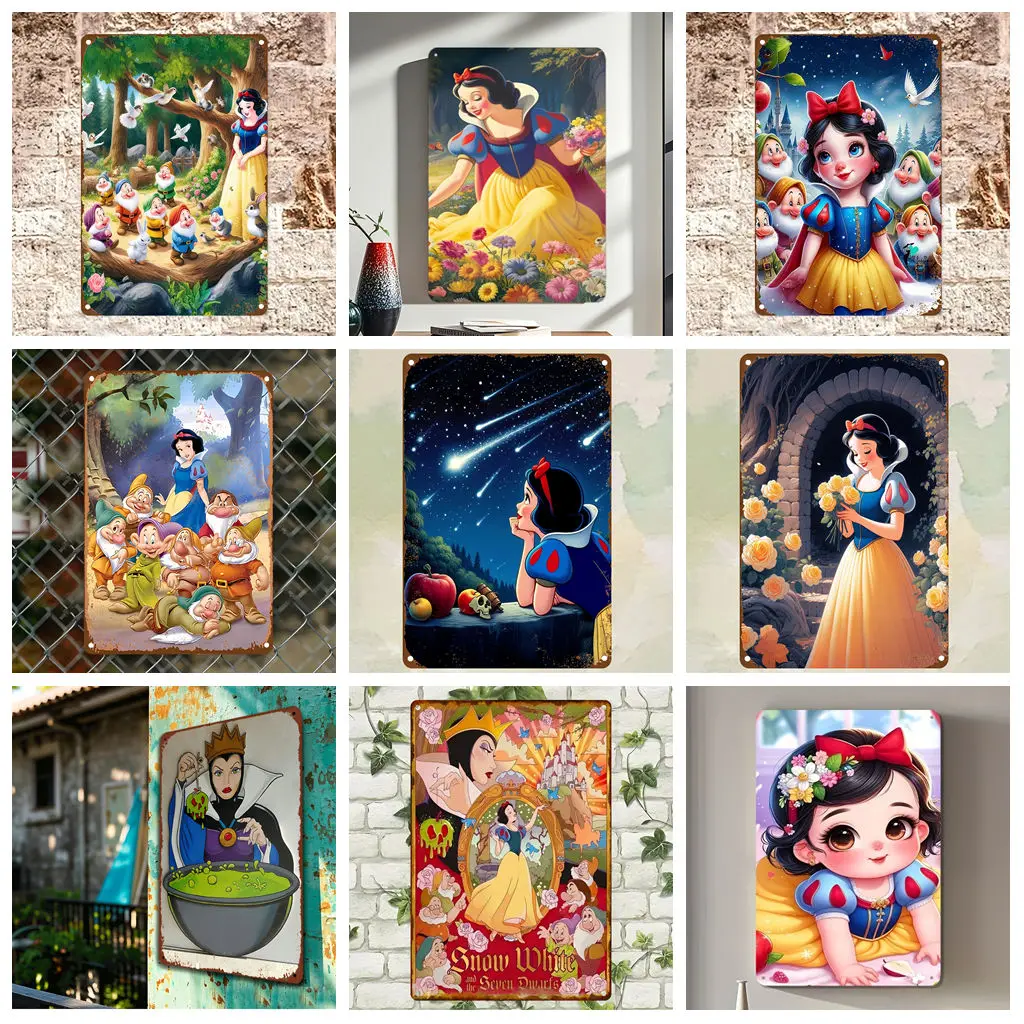

Miniso Snow White Dreamy Scene Collection Poster Metal Plaque Retro Decorative Plate Bar Garage Club Metal Sign Wall Decoration