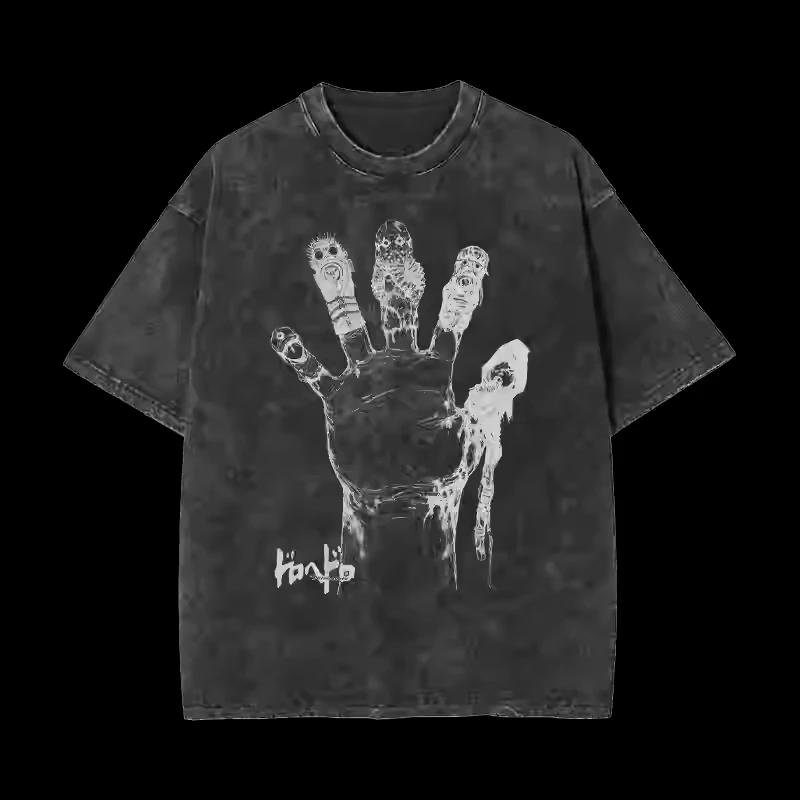 

Exotic Demon Animation Short-sleeved Washed T Shirt Pure Cotton Print Loose Retro Long-sleeved Men's Base Shirt T-shirt Tide