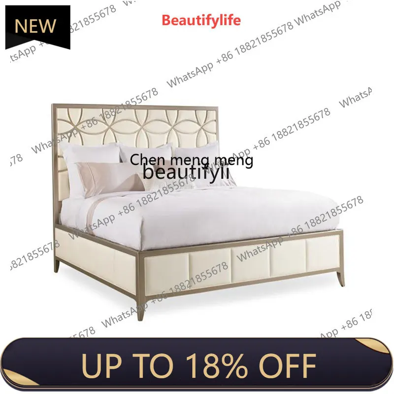 

P178 American Light Luxury Solid Wood High Back French Style Princess Bed Simple Modern Master Bedroom Double Bed